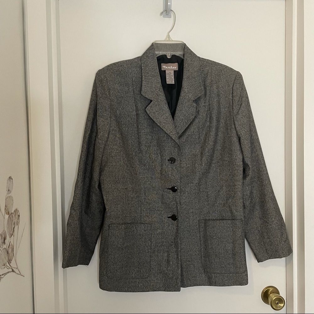 Vintage TanJay women’s suit menswear style business blazer, gray, 14